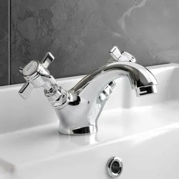 Traditional Chrome Basin Mixer Tap with Crosshead Handles