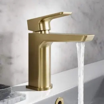 Modern Brushed Brass Square Basin Mixer Tap