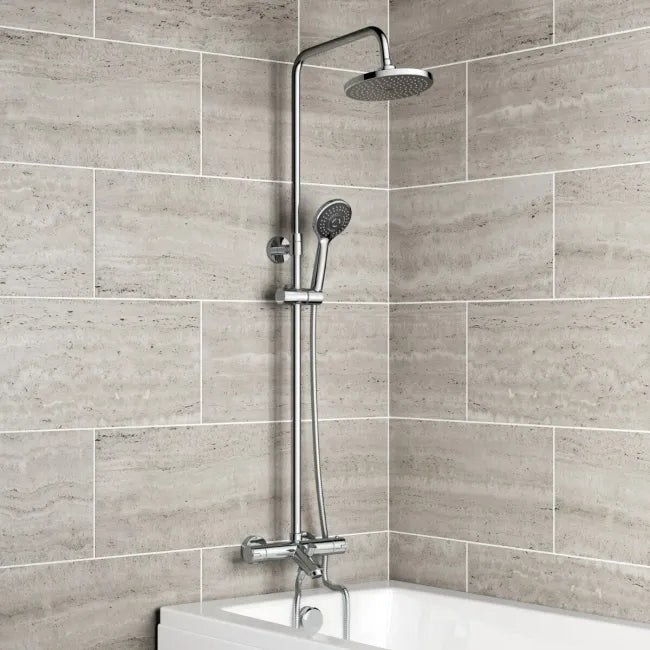 Round Chrome Thermostatic Bath Shower Mixer Set with Rainfall Head