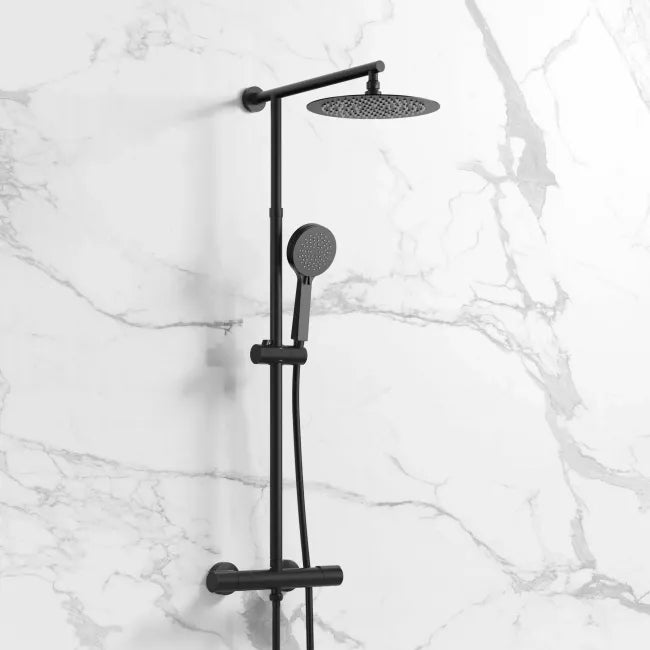 Matt Black Round Thermostatic Shower Kit with Rainfall Head