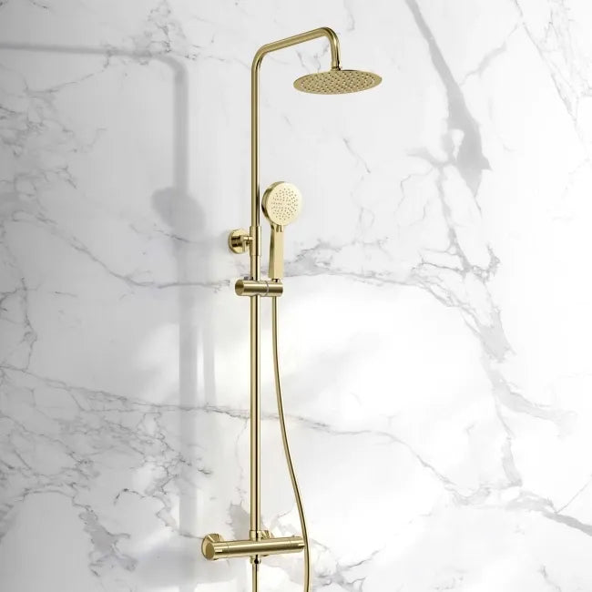 Brushed Brass Round Thermostatic Shower Kit with Rainfall Head