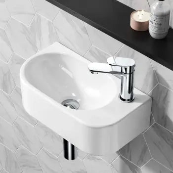 Georgia Right Hand Wall Hung Cloakroom Ceramic Basin 400mm