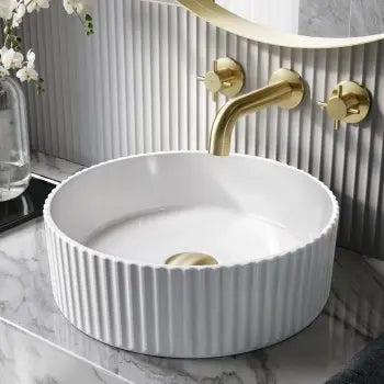 Fluted Round Countertop Ceramic Basin 360mm