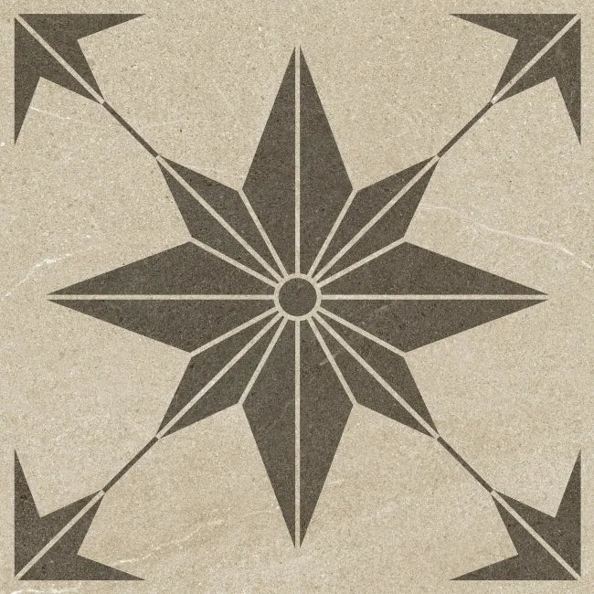 Bellevue Star Decor Ivory Matt Stone Effect Porcelain Outdoor Slab Tile