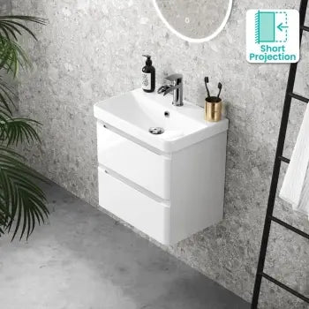 500mm White Wall Hung Vanity Unit with Basin & 2 Soft Close Drawers