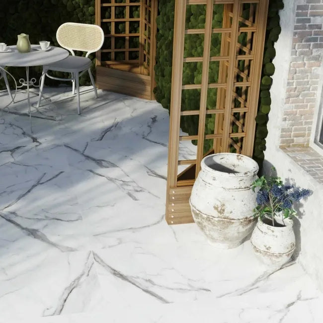 Carrara White Marble Effect Large Outdoor Porcelain Slab