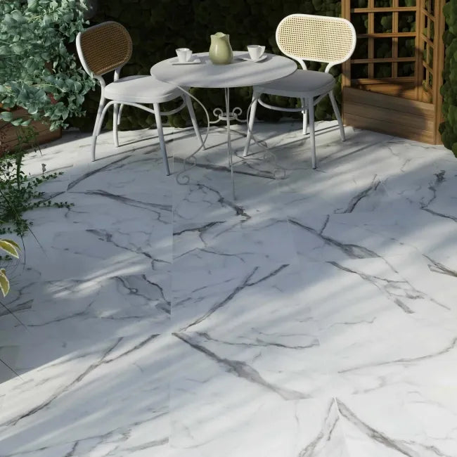 Carrara White Marble Effect Large Outdoor Porcelain Slab
