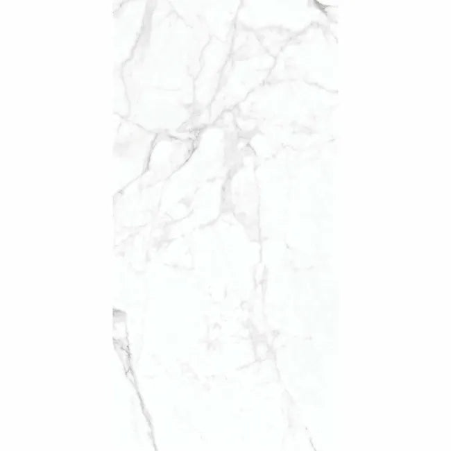 Carrera White Marble Effect Rectified Polished Porcelain Tile - 600x1200mm