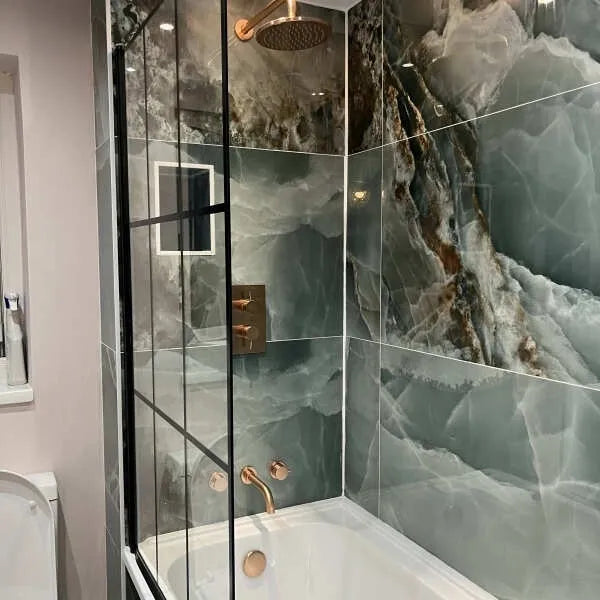Onyx Marble Effect Turquoise Green Polished Porcelain Tile