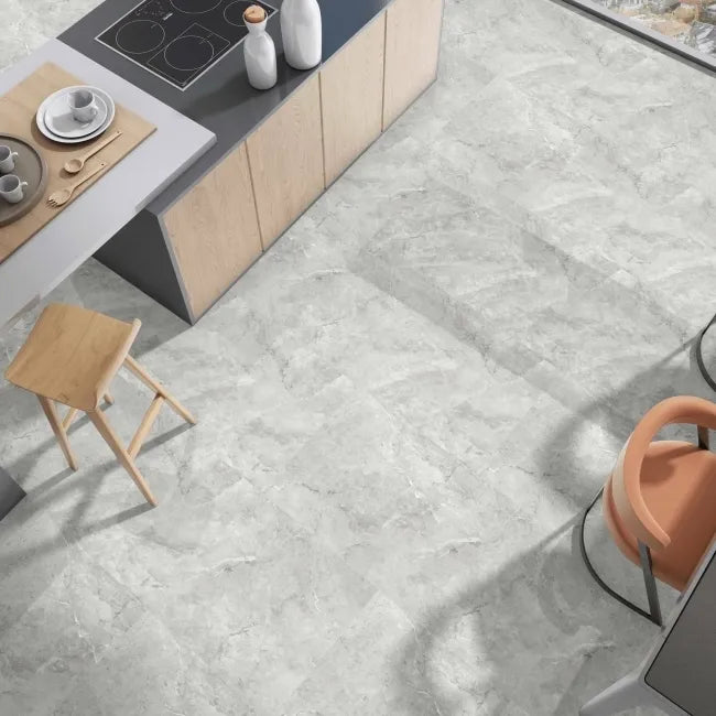 Immense Grey Stone Effect Polished Porcelain Floor Tile - 600x600mm
