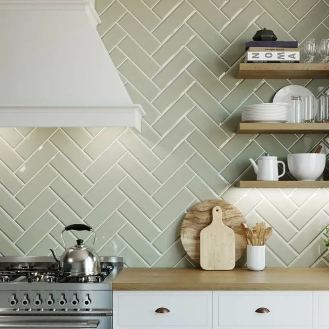 Metro Sage Green Beveled Subway Tile