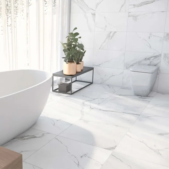 Place White Matt Marble Effect Porcelain Floor Tile – 600x600