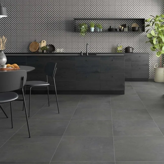 Titanio Grafito Dark Grey Stone Effect Porcelain Floor Tile