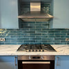 Aqua Blue Brick Effect Gloss Ceramic